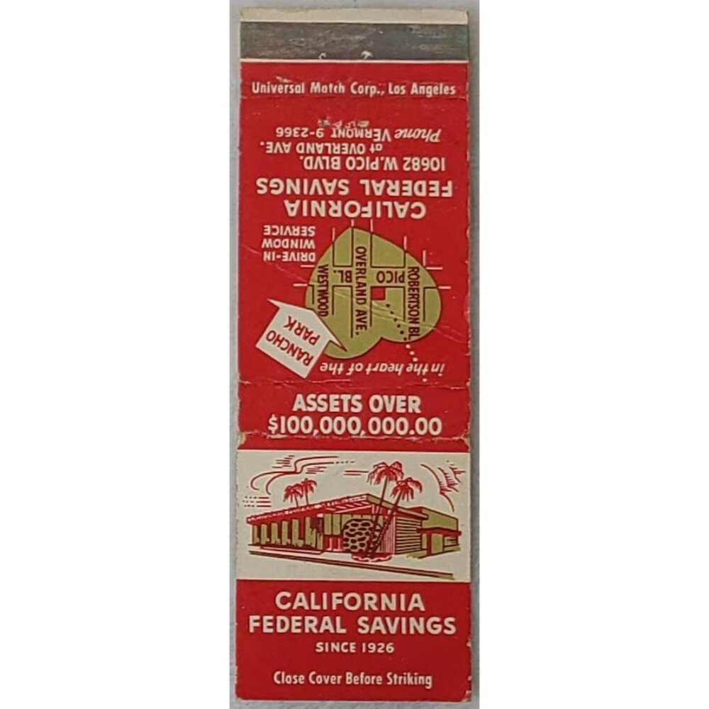 Front Strike Matchbook Cover California Federal Savings Pico Blvd Los Angeles CA